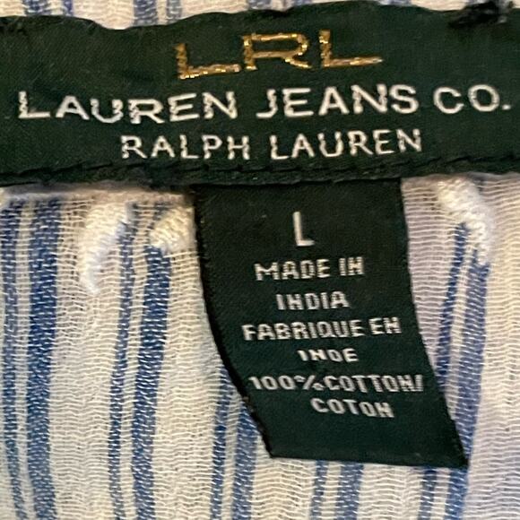 Lauren Ralph Lauren Striped Embroidered Peasant Blouse size Large - Picture 5 of 8